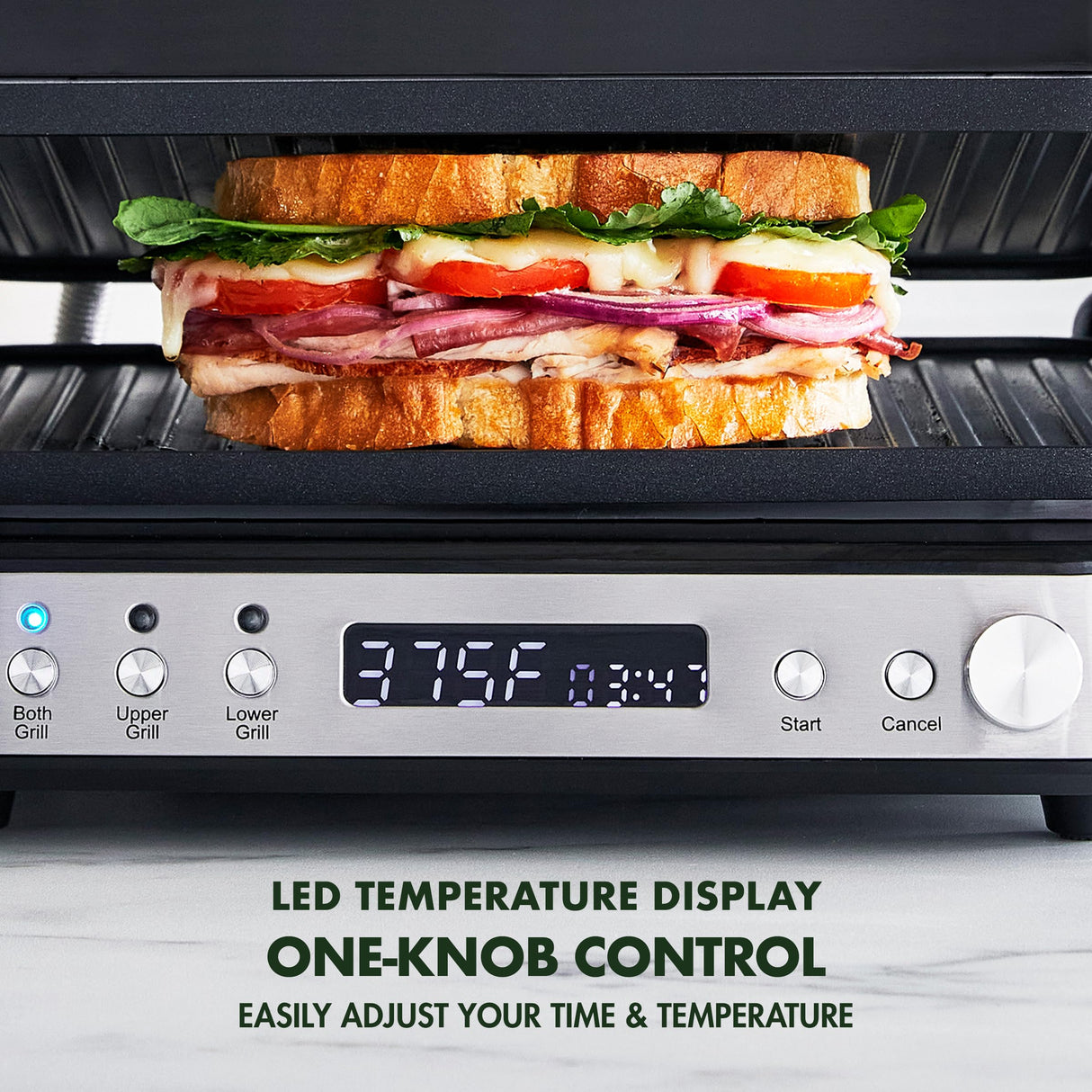 GreenPan Electric Indoor Stainless Steel 6-in-1 Contact Grill and Griddle, Healthy Ceramic Nonstick, Dishwasher Safe Reversible Plates, PFAS-Free GreenPan