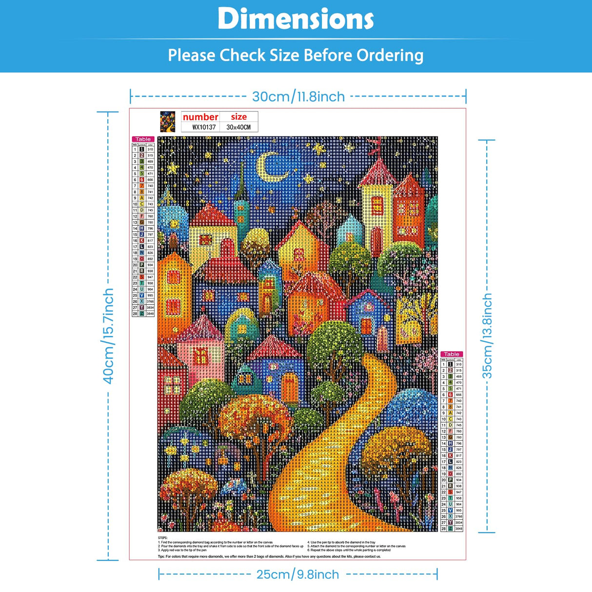 KEYIFA Diamond Art Kits Abstract Landscape Diamond Painting for Adults, 5D Round Full Drill, Houses Diamond Dots Mosaic Painting for Beginner, DIY Gems Art Craft for Home Wall Decor 30x40cm KEYIFA