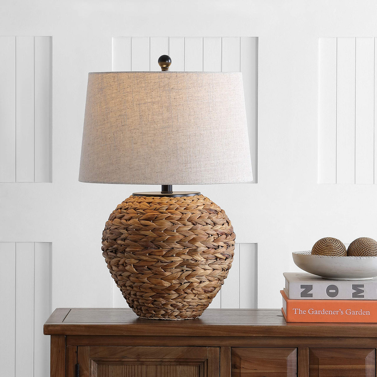 JONATHAN Y JYL6501A Alaro 24.5" Banana Leaf Basket LED Table Lamp Coastal Cottage Industrial Bedside Desk Nightstand for Bedroom Living Room Office College Bookcase LED Bulb Included, Natural JONATHAN Y