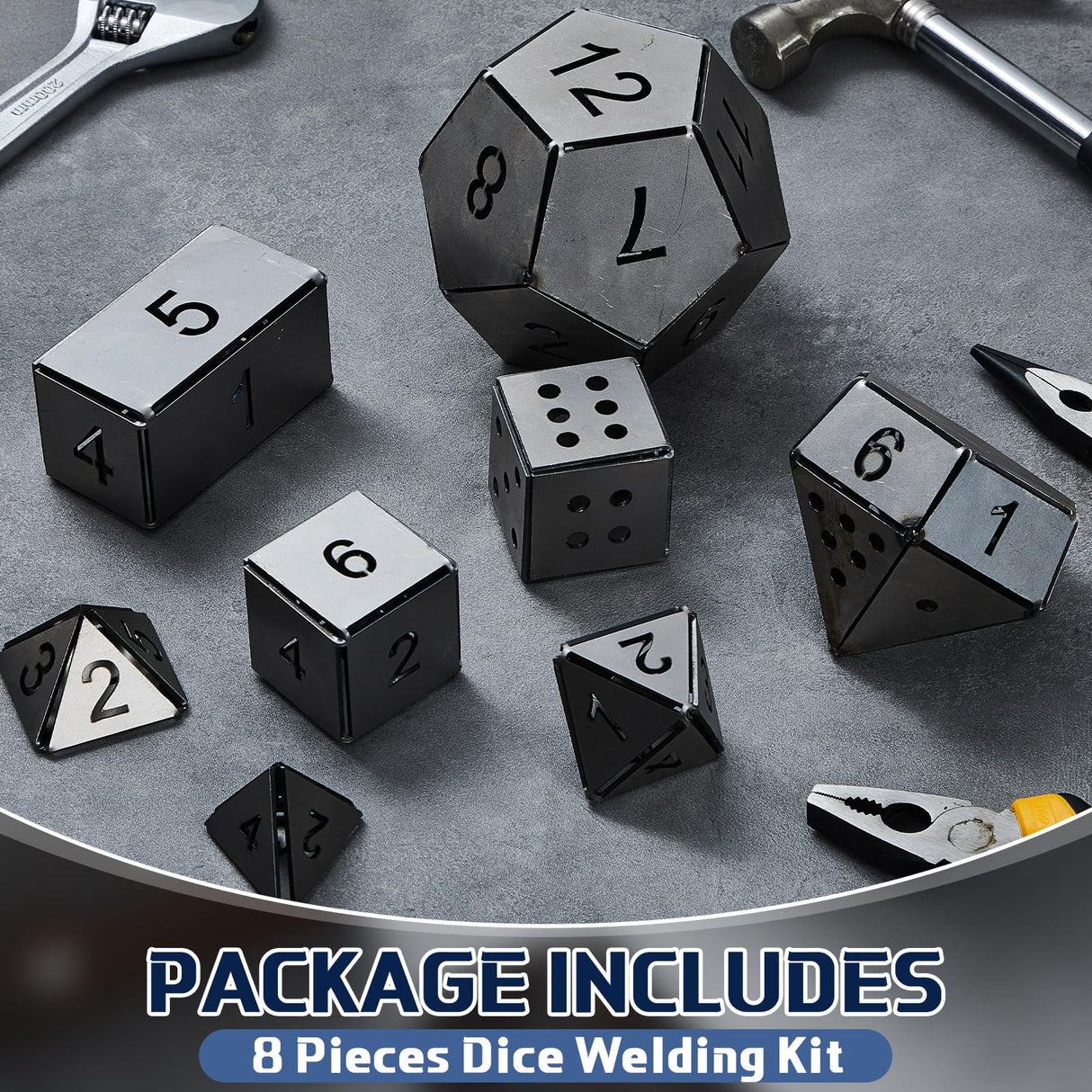 Therwen 9 Pieces Dice Welding Kit Welding Coupons DIY Welding Equipment Mild Steel Triangle Plate for Beginners TIG MIG Gas Arc Stick Welding Training Practice Accessories Tools, 8 Styles (1.5 Inch) Therwen