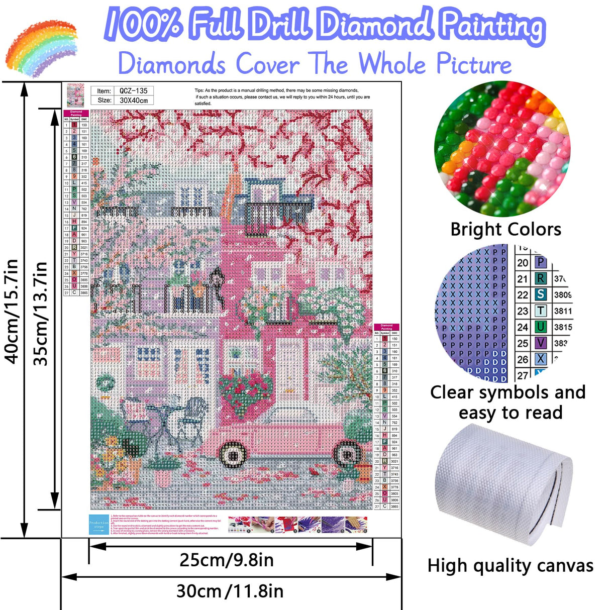Sakura City Diamond Painting Kits for Adults, 5D Diamond Art Painting by Numbers Kits, DIY Flowers Diamond Dots Art Kits, Full Round Drill Diamond Art Kits for Adults for Home Wall Decor, 12x16 inch GUMITOON