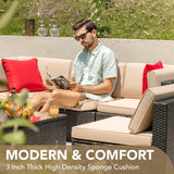 Devoko Patio Furniture Sets 6 Pieces Outdoor Sectional Rattan Sofa Manual Weaving Wicker Patio Conversation Set with Glass Table and Cushion (Beige) Devoko