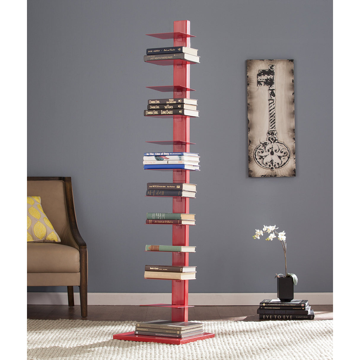 SEI Furniture Stewartby Spine Tower Shelf - Valiant Poppy, Red SEI Furniture