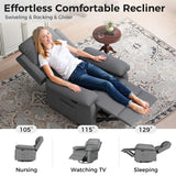 Glider Recliner for Adult Indoor Upholstered Lounge Nursery Chair Swivel Single Sofa with Side Pockets for Living Room Bedroom(Grey) Amopatio