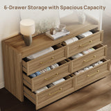 SICOTAS 6 Drawer Dresser for Bedroom-56.4" Extra-Wide Wooden Chest of Drawers with Large Storage, Long Dresser TV Stand with Drawers, Mid Century Modern Closet Dressers for Nursery, Brown Oak SICOTAS
