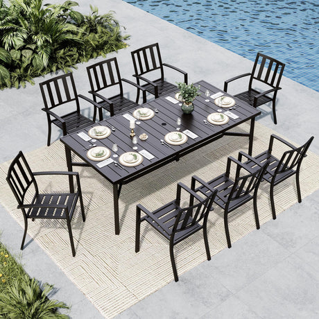 MFSTUDIO Outdoor Dining Set for 8, Patio Table and Chairs Set with Umbrella Hole, 9 Piece Metal Patio Dining Sets, Outdoor Patio Furniture Set for Deck Backyard Poolside Garden MFSTUDIO