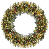 CACFTII 48in Pre-Lit Artificial Christmas Wreath, Snowflakes Christmas Wreaths with Warm White LED Lights, Pine Cones and Berries for Door, Mantel, Indoor Decorations, Xmas Holiday Decor, Green/White CACFTII