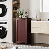VECELO Tilt Out Kitchen Trash Bin Cabinet, Dog Proof Garbage Can with Wood Holder Free Standing Recycling, Brown VECELO
