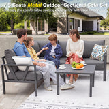 COMLAX FIELD Patio Furniture Set, 6 Pieces Outdoor Couch Sectional, L Shaped Patio Sofa, Metal Patio Couch Sectional with Side Table, Outdoor Seating Conversation Set, Grey COMLAX FIELD
