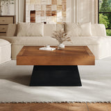 Christopher Knight Home Sami Mid Century Modern Coffee Table for Living Room Furniture/Apartment, Square Side Table with Wood Grain Top, Wooden End Table with Sturdy Pedestal Base, Black + Brown Christopher Knight Home