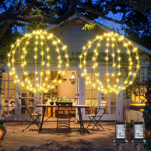 Joomer 2 Pack Christmas Ball Lights, 12IN 120 LED Foldable Metal Sphere Lights, Connectable Waterproof 8 Modes with Timer, Hanging Tree Globe Lights for Holiday Christmas Decorations (Warm White)