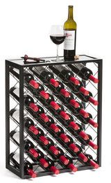 Mango Steam 32 Bottle Wine Rack with Black Glass Top Shelf, Free Standing for Home, Kitchen and Bar Mango Steam
