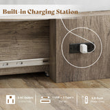 AMERLIFE Full Size Murphy Bed, Farmhouse Wooden Cabinet with Charging Station and Storage Drawer for Bedroom/Office/Guest Room, Grey Oak AMERLIFE