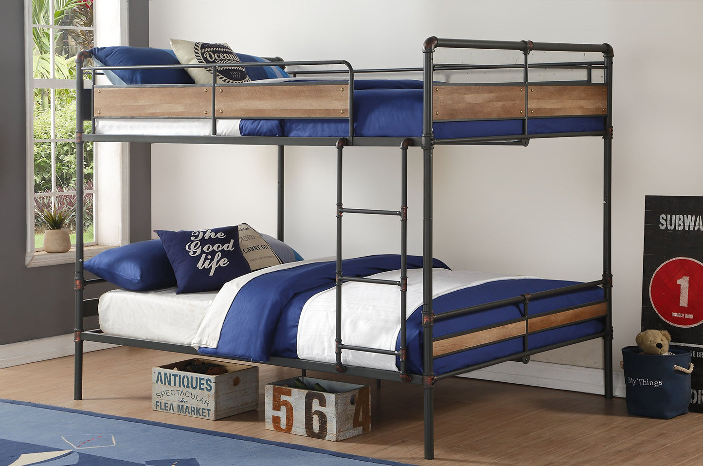 Acme Brantley II Queen Over Queen Metal Bunk Bed in Sandy Black