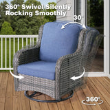 ovios Patio Furniture Set, 6 Piece Outdoor Wicker High Back Sofa with Swivel Rocking Chairs, Ottomans, Comfy Cushions, All Weather Conversation Set, Grey Rattan Denim Blue ovios
