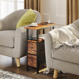 TRIFEBLE End Table with Charging Station, Narrow Side Table with 2 Fabric Drawers, Skinny Nightstand with LED Light, Slim Bedside Table for Bedroom, Living Room, Small Spaces, Rustic Brown TRIFEBLE