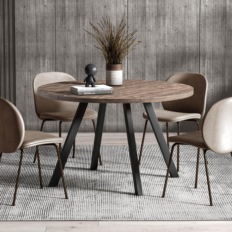 SIMTONAL Round Wood Dining Table for 4-6, 47" Mid Century Modern Kitchen Table (Only Table), Brown SIMTONAL