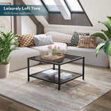 SAYGOER Modern Coffee Table Small Glass Coffee Table with Storage 2-Tier Simple Square Center Table for Living Room Home Office Sofa Table with Metal Frame 26.7 x 26.7 x 17.7 Inches, Gray Black SAYGOER