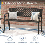 VICLLAX Outdoor Garden Bench, 50” Long Metal Patio Bench with Backrest and Armrests, Modern Slatted Black Park Bench for Front Porch, Lawn, Yard, Garden, Crossed Rhombic Back VICLLAX