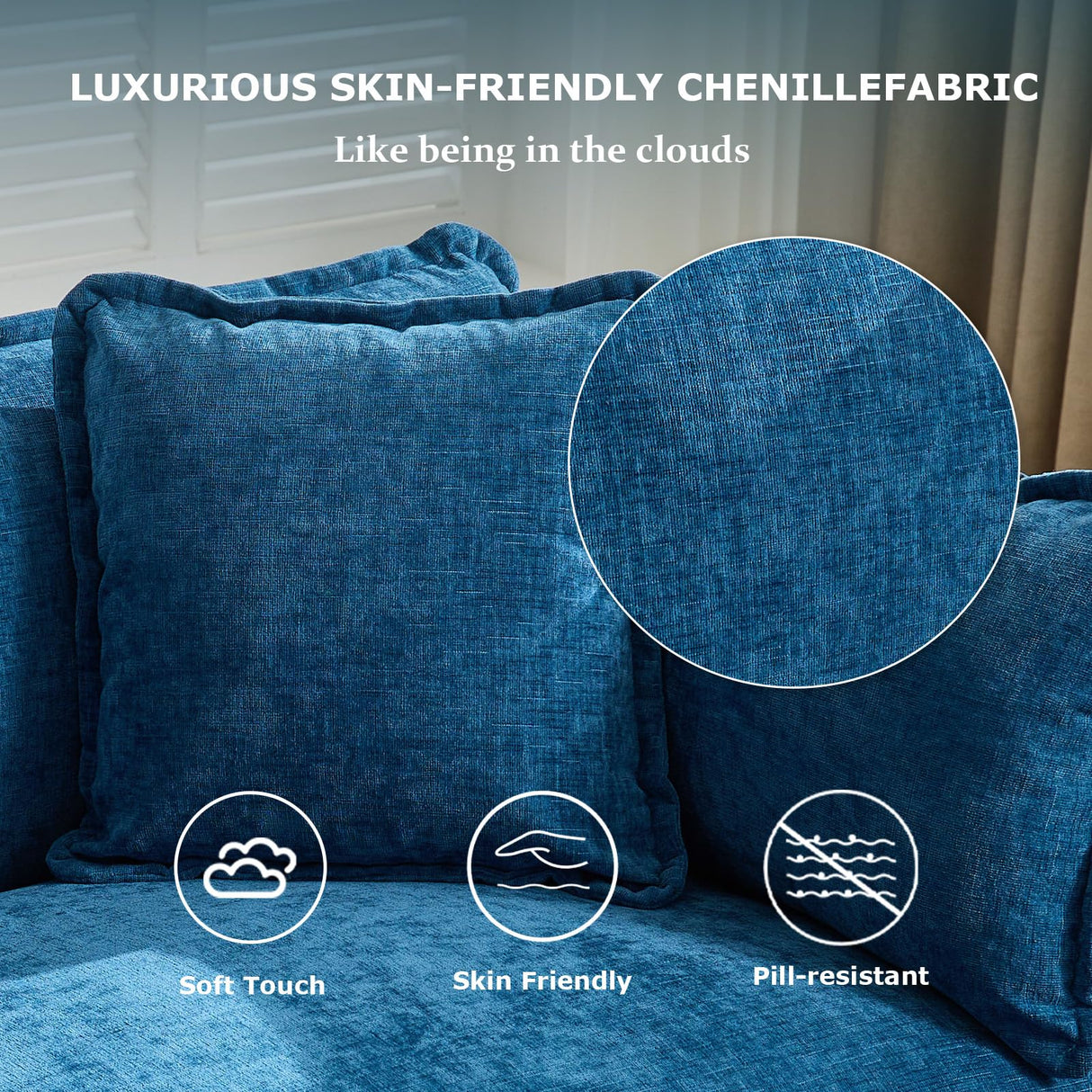 SoarFlash 71.6" Chenille Sectional Sofa, Comfy Modular Loveseat Sofa, Modern 2-Seat Couch Deep Seat Sofa Set for Living Room,Blue SoarFlash