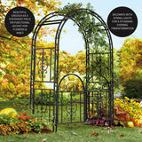 Plow & Hearth Arch Metal Outdoor Garden Arbor Double Gate | Montebello | 84" H x 53" W x 23" D | Gunmetal Black | Trellis Lattice Climbing Plants Plow & Hearth