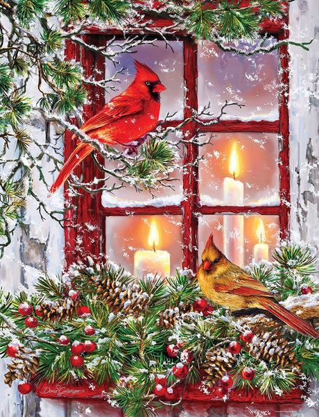 Springbok 500 Piece Jigsaw Puzzle for Adults - Together for Christmas Features a Pair of Cardinals on a Snowy Winter's Holiday Outdoor Scene Precision-Cut Puzzle Pieces Made in The USA Springbok