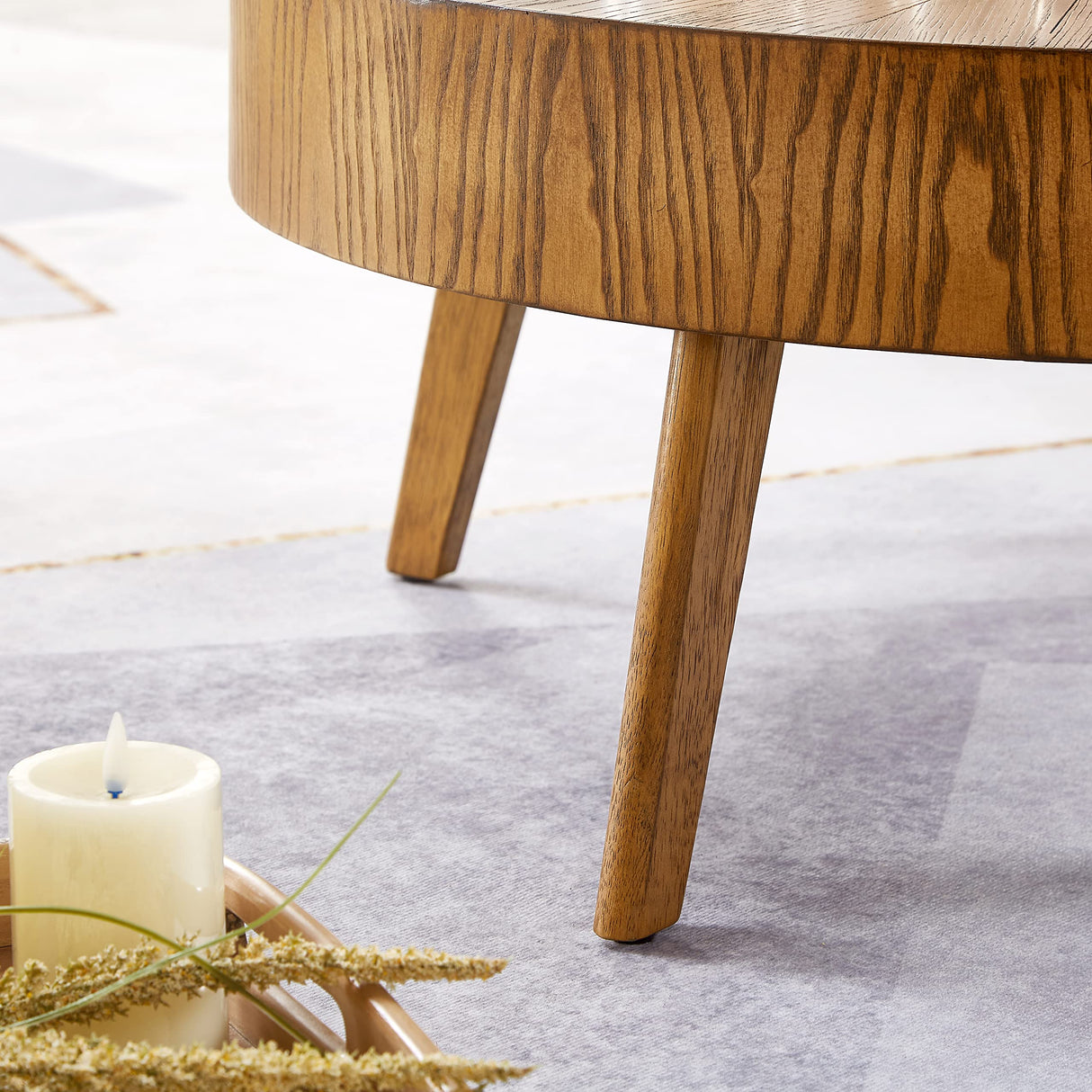 Gexpusm Round Wood Coffee Tables for Living Room, Farmhouse Circle Coffee Table, Mid Century Wooden Rustic Coffee Tables for Apartment, Easy Assembly (Only Coffee Table, 31.50" Dx31.50 Wx14.29 H) Gexpusm