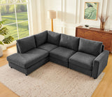 Elevyoliv 100" L Shaped Sectional Couch with Chaise, Modern 4-Seater Sectional Couches for Living Room, Comfy Chenille Corner Sofa for Apartment, Dark Grey Elevyoliv