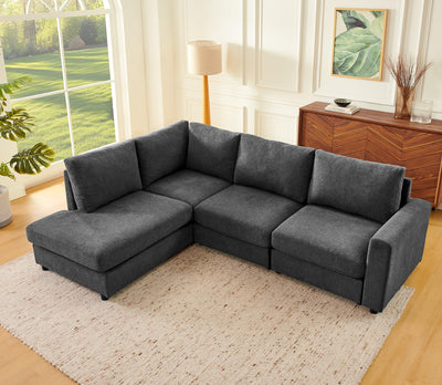 Elevyoliv 100" L Shaped Sectional Couch with Chaise, Modern 4-Seater Sectional Couches for Living Room, Comfy Chenille Corner Sofa for Apartment, Dark Grey