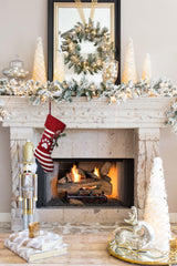 Estivaux Large Christmas Stockings Xmas Fireplace Hanging Stockings Burgundy Red Knit Stocking White Stripes Stockings Gift Holding Bag for Home Christmas Decorations Party Favor Supplies Estivaux