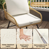 Yaheetech 3 Piece Patio Bistro Set Outdoor Wicker Bistro Furniture Sets, 2 Rattan Chairs and Glass Top Table for Patio, Balcony, Porch, Poolside, Backyard - Tan/Cream Yaheetech