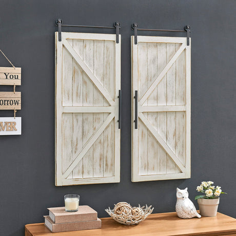 FirsTime & Co. White Carriage Barn Door Wall Plaque, Large Vintage Decor for Living Room, Bedroom, Home Office, Wood, Farmhouse, 28 x 34 inches, 2-Piece Set FirsTime & Co.