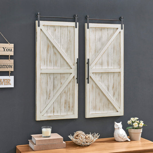 FirsTime & Co. White Carriage Barn Door Wall Plaque, Large Vintage Decor for Living Room, Bedroom, Home Office, Wood, Farmhouse, 28 x 34 inches, 2-Piece Set