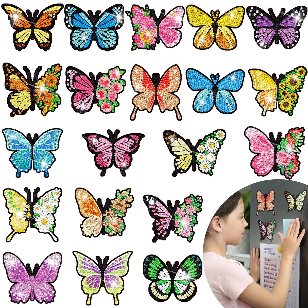 Umigy 20 Pcs Butterfly Diamond Painting Magnets Butterfly Diamond Art Stickers Refrigerator Painting Kits for Christmas Fridge Stickers(Butterfly) Umigy