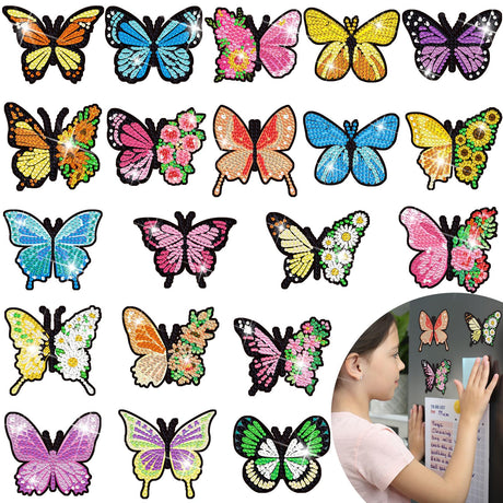 Umigy 20 Pcs Butterfly Diamond Painting Magnets Butterfly Diamond Art Stickers Refrigerator Painting Kits for Christmas Fridge Stickers(Butterfly) Umigy
