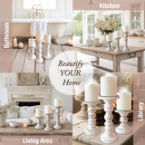 Wood Candle Holders for Pillar Candles (Set of 3) Tall Large Rustic Pillar Candlestick Stands - Fits Both 4 inch and 3 inch Wide Pillar Candles - Modern Farmhouse Decor (Antique White) My Fancy Farmhouse