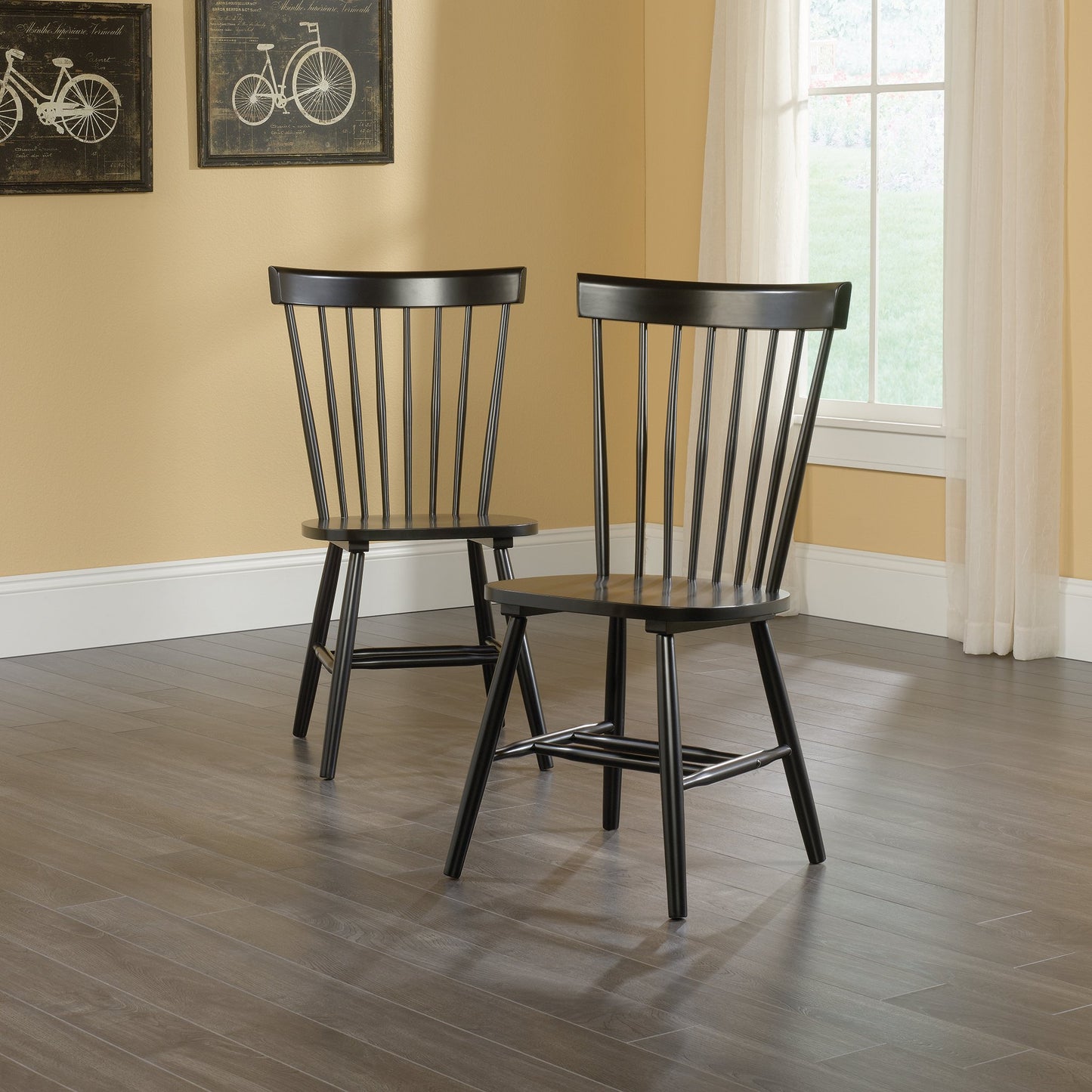 Sauder New Grange Spindle Back Chairs, Wood, Black finish - WoodArtSupply