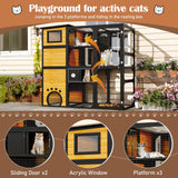 Merax Large Cat Catio 4 Tiers Cat Enclosure for Outdoor, Cat House Weatherproof Attached to Window for Multiple Cats with Platforms and Resting Rooms, Brown Merax