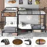 Aoowow Quad Bunk Bed Twin Over Twin,Industrial Bunk Bed for 4,Heavy Duty Bunk Beds for Adults,Boys,Girls,Teens,Vintage Wooden Metal Bunkbed into 3 Beds (Black, Quad Twin Bunk) Aoowow