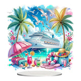 JJFox DIY Tabletop Diamond Art Painting Kit，Double Sided Desktop Ornament Special Shaped Rhinestone Desk Placement Ornament，Home Stand Up 5D Gem Painting Craft Kit，Gift (Summer Beach) JJFox