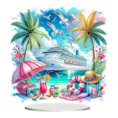 JJFox DIY Tabletop Diamond Art Painting Kit，Double Sided Desktop Ornament Special Shaped Rhinestone Desk Placement Ornament，Home Stand Up 5D Gem Painting Craft Kit，Gift (Summer Beach)