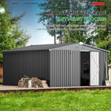 AECOJOY 12' x 12' Outdoor Storage Shed, Dark Grey Large Metal Sheds & Outdoor Storage Clearance Steel Yard Shed with Lockable Doors, Utility and Tool Storage Garden Shed for Backyard AECOJOY