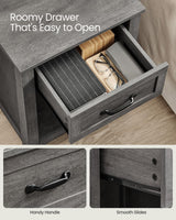 VASAGLE Farmhouse Nightstand with Charging Station, Bedside Table with Drawer, Open Compartment, Side Table with Storage, for Bedroom, Misty Gray ULET659G68 VASAGLE