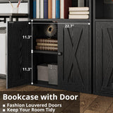 IRONCK Industrial Bookshelves and Bookcases with Doors 11.8 in Depth Set of 2 Floor Standing 5 Shelf Display Storage Shelves Bookcase Home Decor Furniture for Home, Office, Living Room, Bedroom IRONCK