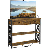 Yaheetech TV Stand with Power Outlets, Entertainment Center with Drawer, Media Console Table for TV up to 45 inch with Storage Shelf for Bedroom/Living Room/Hallway, Metal Frame, Rustic Brown Yaheetech