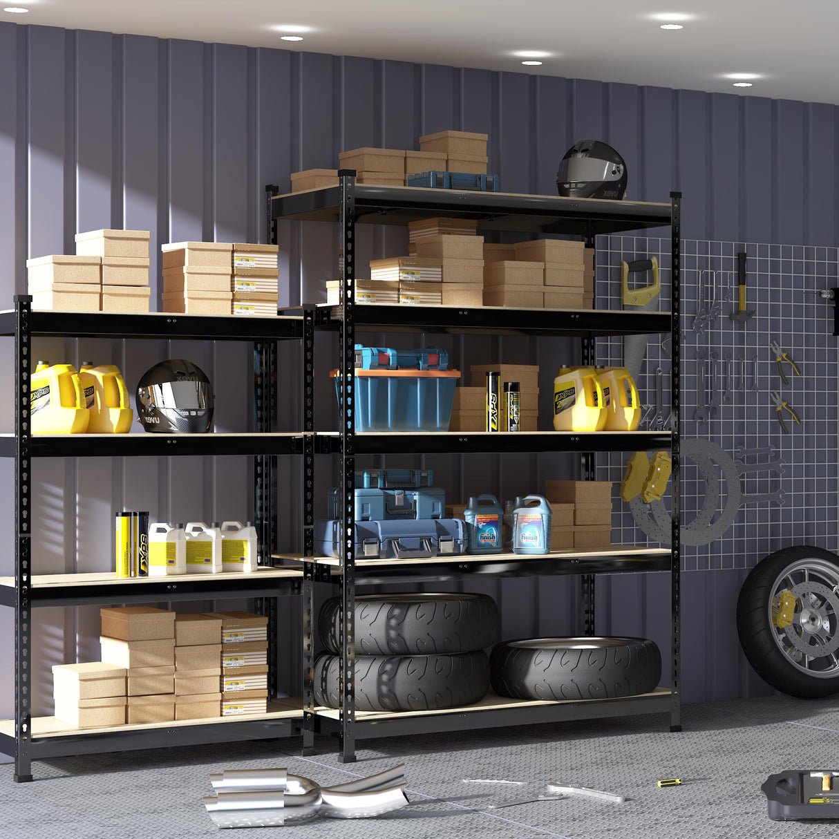 PrimeZone Heavy Duty Storage Shelves - 47" W x 18" D x 71" H 5 Tier Adjustable Garage Storage Shelving, Metal Storage Utility Rack Shelf Unit for Warehouse Pantry Closet Kitchen, Black PrimeZone