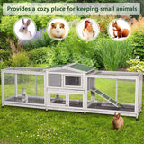 Esright 94.5'' Rabbit Hutch with 8 Wheels, Bunny Cage Two Run Rabbit Cage Outdoor Wooden Bunny Hutch Small Animal House with Removable Tray & Anti-Slip Ramp Esright