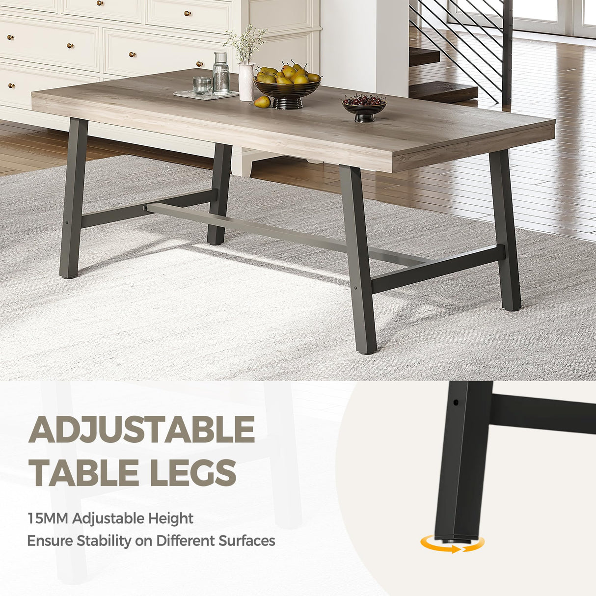 IDEALHOUSE 70 Inch Farmhouse Dining Table for 6 to 8, Large Rectangular Dinner Table for Dining Room, Home Office, Living Room, Gray IDEALHOUSE