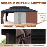 MUPATER 12 x 20 FT Gazebo, Wooden Finish Coated Aluminum Frame, with Double Galvanized Steel Hardtop Roof, Netting and Curtains for Garden, Patio Lawn and Parties MUPATER