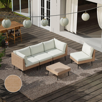 ENSTVER Outdoor Patio Sectional Furniture Set, 5 Piece Wicker Patio Furniture with Widened and Densely Woven Rattan, Conversation Patio Furniture with Thick Cushions for Garden, Backyard